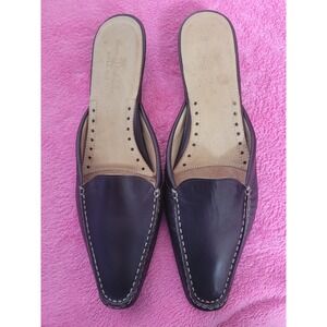 Tommy Bahama Dark Brown Leather Kitten Heel Slides